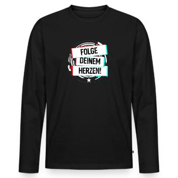 Folge Deinem Herzen! - Männer Premium Bio Langarmshirt - Schwarz - Vorne - Nico (187cm)