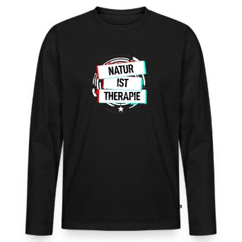 Natur Ist Therapie - Männer Premium Bio Langarmshirt - Schwarz - Vorne - Nico (187cm)