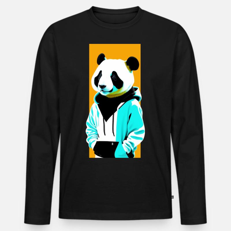 Panda im Kapuzenpulli - Männer Premium Bio Langarmshirt - Schwarz
