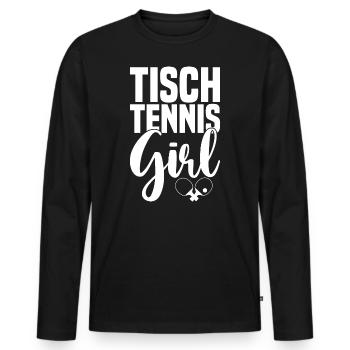 Table tennis girl saying with table tennis bat - Men's Premium Organic Long Sleeve Shirt - black - Front - Nico (187cm)