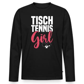 Table tennis girl saying with table tennis bat - Men's Premium Organic Long Sleeve Shirt - black - Front - Nico (187cm)