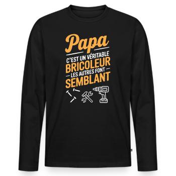 Belle idée cadeau design pour papa bricoleur - T-shirt manches longues Premium bio Homme - noir - Devant - Nico (187cm)