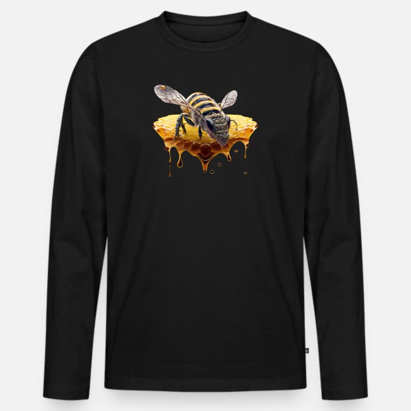 Biene Honig Wabe - Männer Premium Bio Langarmshirt - Schwarz