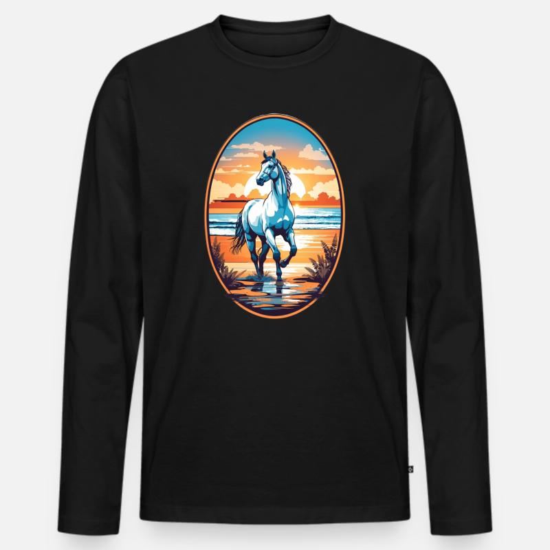 Pferd am Strand - Männer Premium Bio Langarmshirt - Schwarz