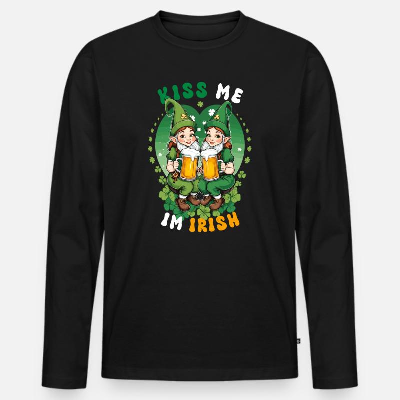Küss mich, ich bin Irish - Männer Premium Bio Langarmshirt - Schwarz