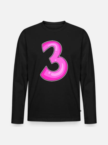 Drei - 3 - Nummer 3 - Zahl 3 - Männer Premium Bio Langarmshirt - Schwarz