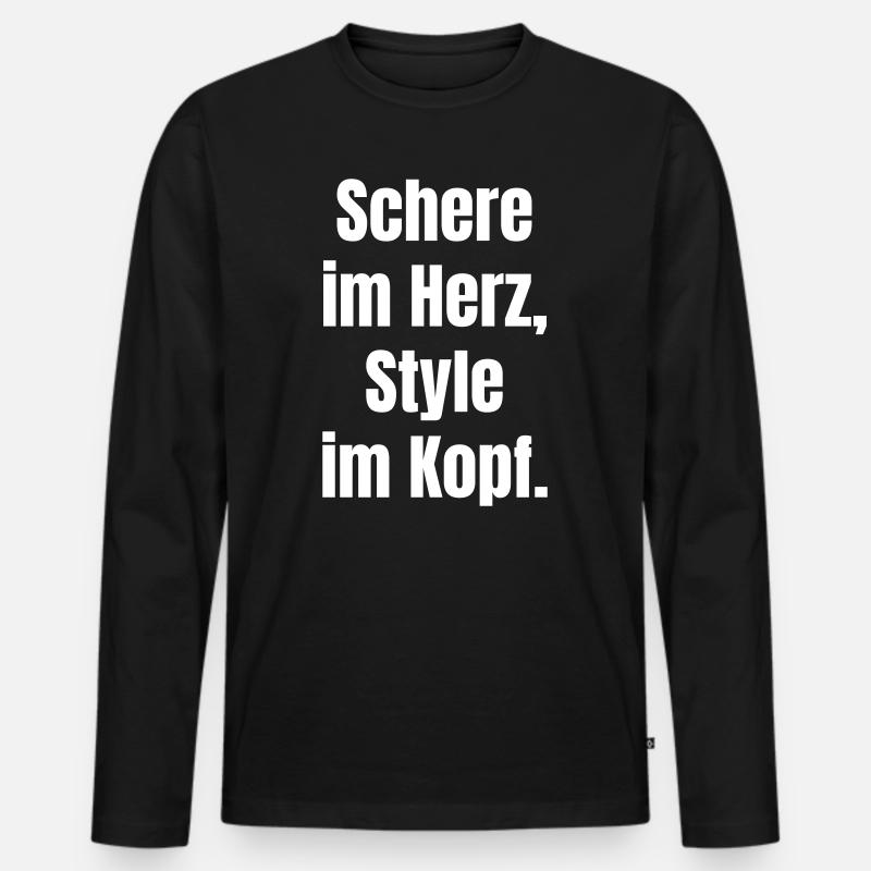 Schere im Herz, Style im Kopf. - Männer Premium Bio Langarmshirt - Schwarz
