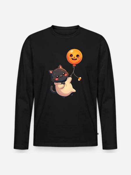 Halloween Cat with Halloween Pumpkin - Men's Premium Organic Long Sleeve Shirt - black