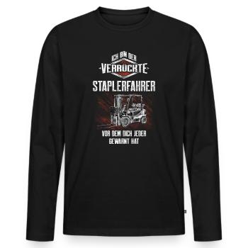 Le motif de l’ironie du cariste fou - T-shirt manches longues Premium bio Homme - noir - Devant - Nico (187cm)
