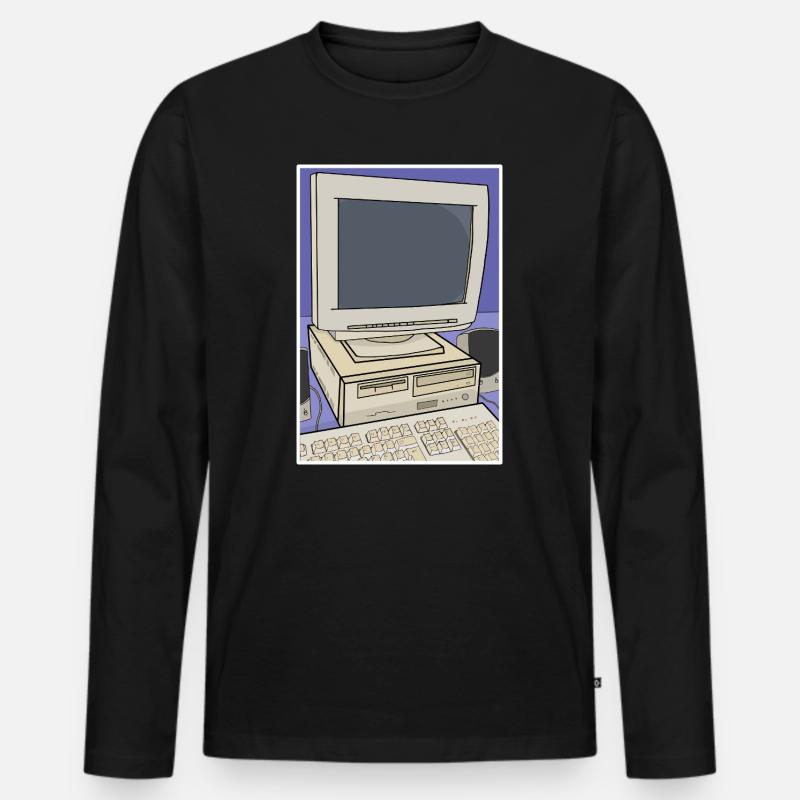 Retro-Computer-Desktop-Einrichtung - Männer Premium Bio Langarmshirt - Schwarz