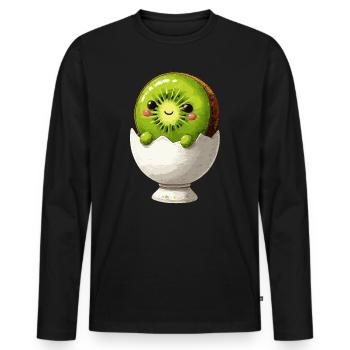Kiwifruit in eggshell smile - Men's Premium Organic Long Sleeve Shirt - black - Front - Nico (187cm)