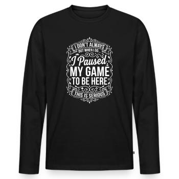 Ich habe mein Game pausiert - Männer Premium Bio Langarmshirt - Schwarz - Vorne - Nico (187cm)