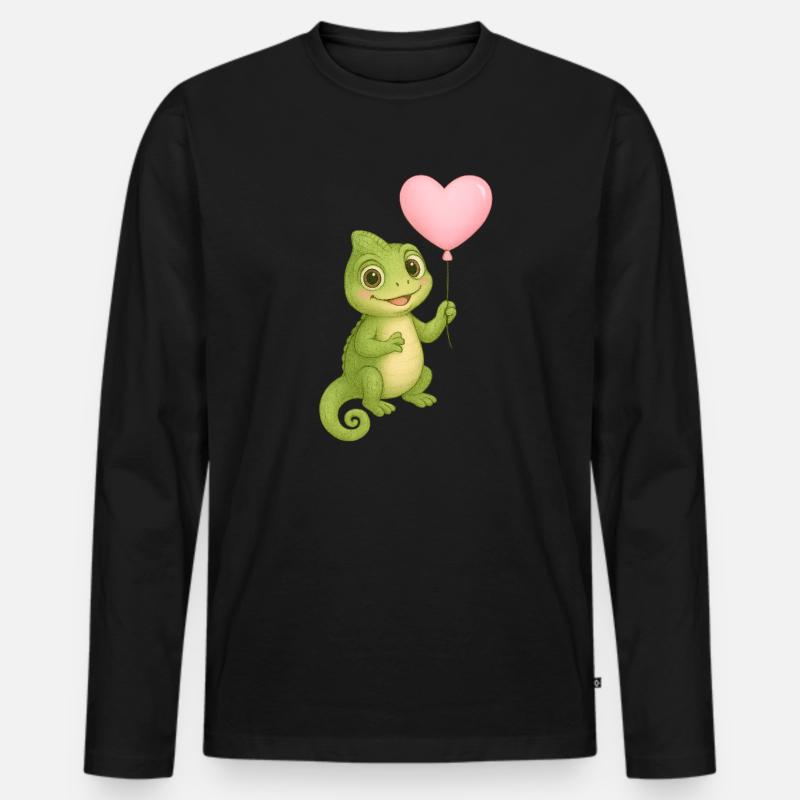 Kleines Chamäleon mit Herzballon - Männer Premium Bio Langarmshirt - Schwarz