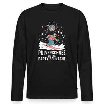  Pulverschnee Bei Tag Party Bei Nacht Skifahren - Männer Premium Bio Langarmshirt - Schwarz - Vorne - Nico (187cm)