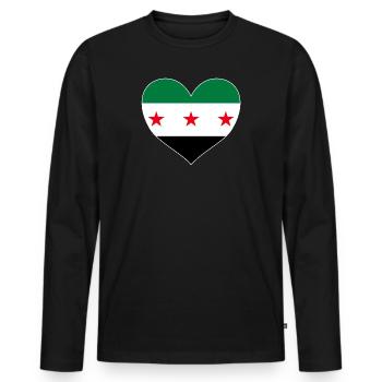 Cœur de Syrie avec drapeau syrien de la liberté - T-shirt manches longues Premium bio Homme - noir - Devant - Nico (187cm)