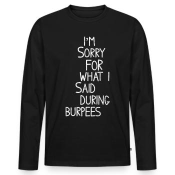 BURPEES VINTAGE - Männer Premium Bio Langarmshirt - Schwarz - Vorne - Nico (187cm)