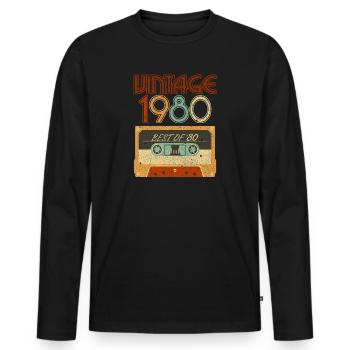 Vintage 40 ans 40e anniversaire vieux fabriqué en 1980 - T-shirt manches longues Premium bio Homme - noir - Devant - Nico (187cm)