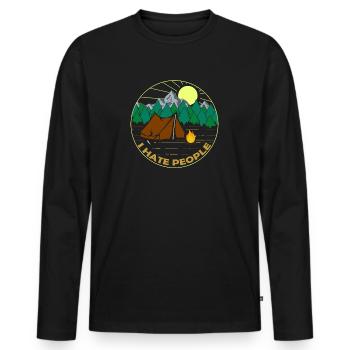 Camping Randonnée Je déteste les gens - T-shirt manches longues Premium bio Homme - noir - Devant - Nico (187cm)