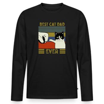 Vintage Meilleur Chat Papa Jamais Bump Fit - T-shirt manches longues Premium bio Homme - noir - Devant - Nico (187cm)