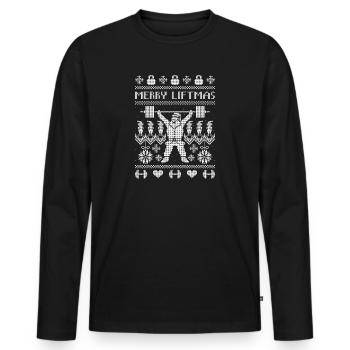 MERRY LIFTMAS Hässlicher Pullover - Männer Premium Bio Langarmshirt - Schwarz - Vorne - Nico (187cm)
