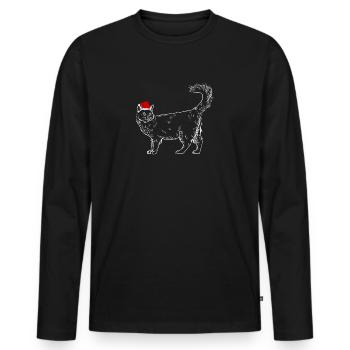 Chat de Noël - T-shirt manches longues Premium bio Homme - noir - Devant - Nico (187cm)