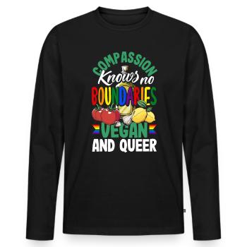 La compassion ne connaît pas de frontières - végétalienne et queer - T-shirt manches longues Premium bio Homme - noir - Devant - Nico (187cm)