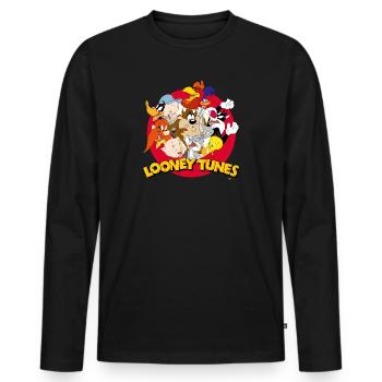 Looney Tunes Logo Groupe - T-shirt manches longues Premium bio Homme - noir - Devant - Nico (187cm)