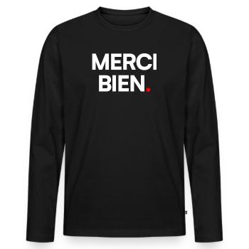 Merci bien - T-shirt manches longues Premium bio Homme - noir - Devant - Nico (187cm)
