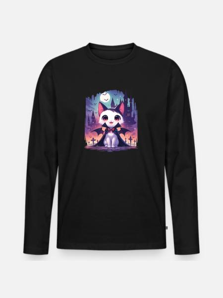 Cute Halloween Vampire Cat - Men's Premium Organic Long Sleeve Shirt - black