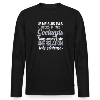 Goéland mouette. Cadeau t-shirt humour animal mer - T-shirt manches longues Premium bio Homme - noir - Devant - Nico (187cm)