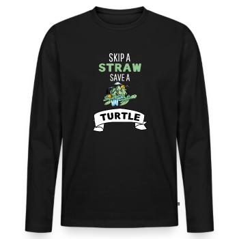 Lass ein Strohhalm weg rette eine Schildkröte - Männer Premium Bio Langarmshirt - Schwarz - Vorne - Nico (187cm)