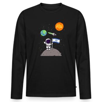 Planète Israël Drapeau Astronaute d’atterrissage sur la Lune - T-shirt manches longues Premium bio Homme - noir - Devant - Nico (187cm)