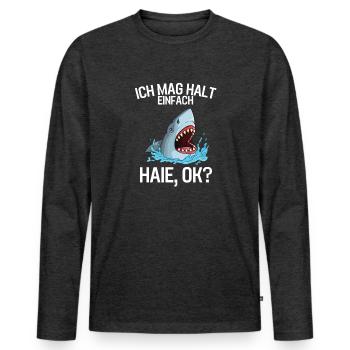 Lustiges Geschenk Meerestier Ozean Tier Hai - Männer Premium Bio Langarmshirt - Anthrazit meliert - Vorne - Nico (187cm)