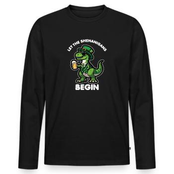 La Saint-Patrick T-Rex dinosaure bière Shenanigan - T-shirt manches longues Premium bio Homme - noir - Devant - Nico (187cm)