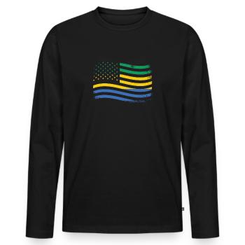 Racines gabonaises et drapeau américain du Gabon - T-shirt manches longues Premium bio Homme - noir - Devant - Nico (187cm)