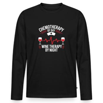 Chemotherapy by day Wine therapy by night Oncology - Men's Premium Organic Long Sleeve Shirt - black - Front - Nico (187cm)