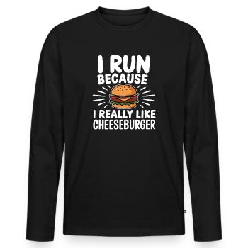 Je cours parce que j’aime beaucoup le Cheeseburger Jogging - T-shirt manches longues Premium bio Homme - noir - Devant - Nico (187cm)
