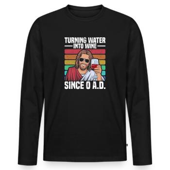 l’eau en vin depuis l’an 0 après J.-C. Drôle de Jésus - T-shirt manches longues Premium bio Homme - noir - Devant - Nico (187cm)
