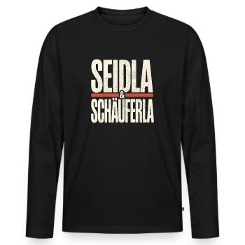 Seidla & Schäuferla – Lustiger Spruch Bamberg Fran - Männer Premium Bio Langarmshirt - Schwarz - Vorne - Nico (187cm)