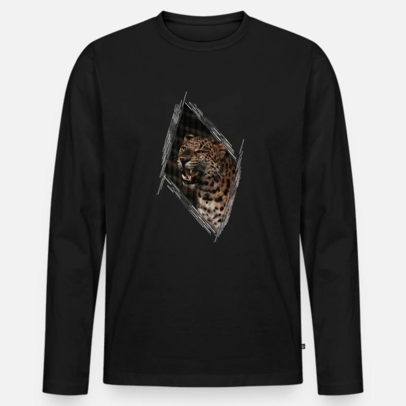 Leopard - Männer Premium Bio Langarmshirt - Schwarz