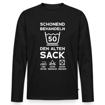 50. GEBURTSTAG 1973 SCHONEND BEHANDELN ALTER SACK - Männer Premium Bio Langarmshirt - Schwarz - Vorne - Nico (187cm)
