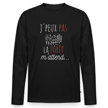 j'peux pas la forêt m'attend cadeau anniversaire - T-shirt manches longues Premium bio Homme - noir - Devant - Nico (187cm)