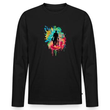 Joueurs de cricket à Popart - T-shirt manches longues Premium bio Homme - noir - Devant - Nico (187cm)