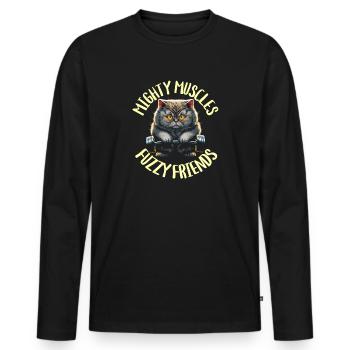 Bodybuilding Cat - Muscles Puissants Fuzzy - T-shirt manches longues Premium bio Homme - noir - Devant - Nico (187cm)