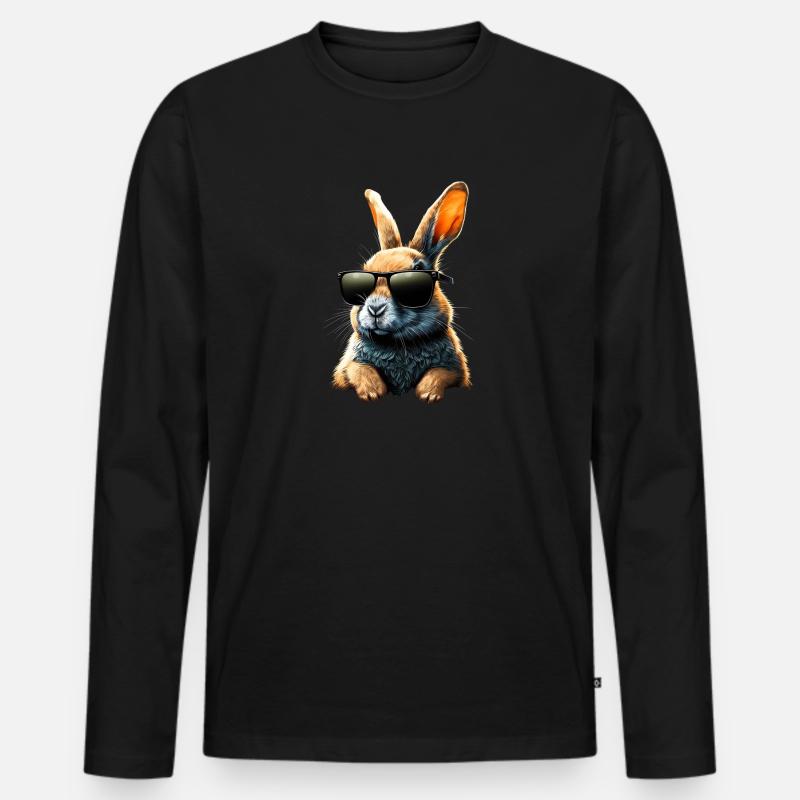 Cooler Hase mit Sonnenbrille - Männer Premium Bio Langarmshirt - Schwarz