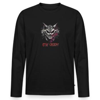 Restez effrayant Creepy Cat - T-shirt manches longues Premium bio Homme - noir - Devant - Nico (187cm)