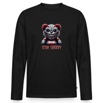 Stay Creepy Gruseliger Bär - Männer Premium Bio Langarmshirt - Schwarz - Vorne - Nico (187cm)