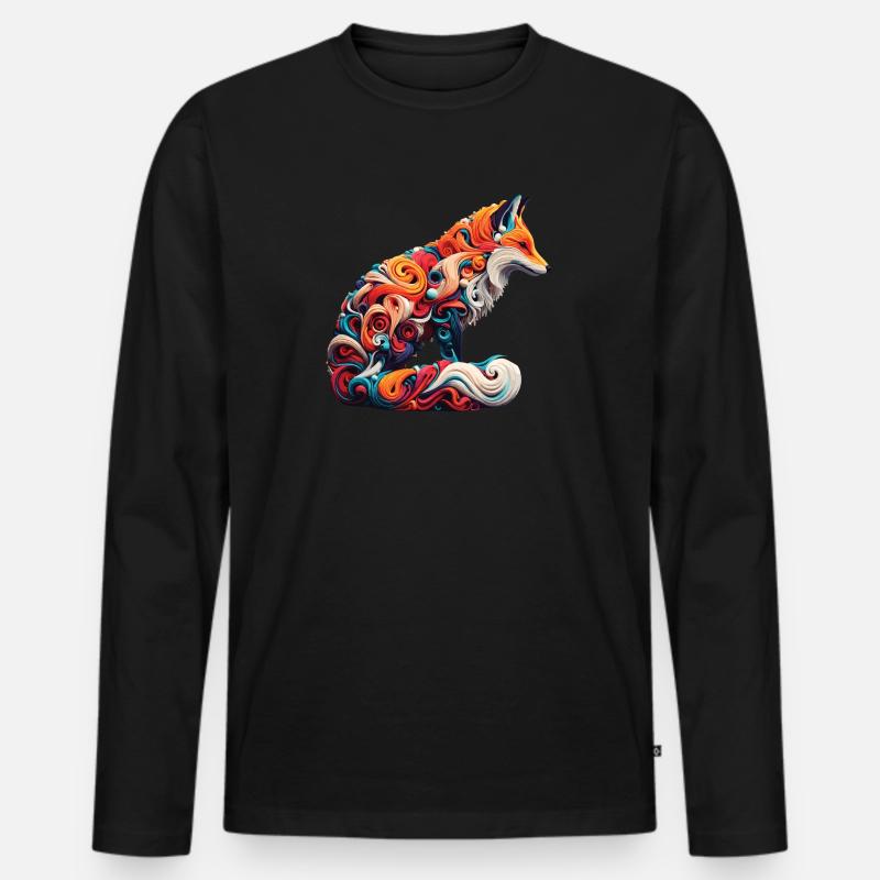 Farbenfroher abstrakter Fuchs - Männer Premium Bio Langarmshirt - Schwarz