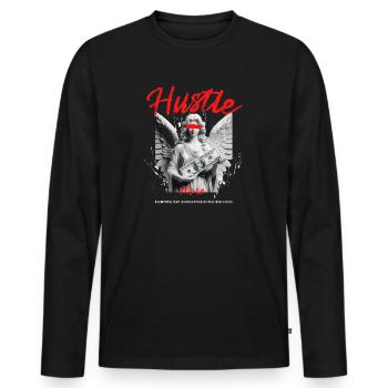 Hustle More Angel Statue with Dollar Bills - Men's Premium Organic Long Sleeve Shirt - black - Front - Nico (187cm)