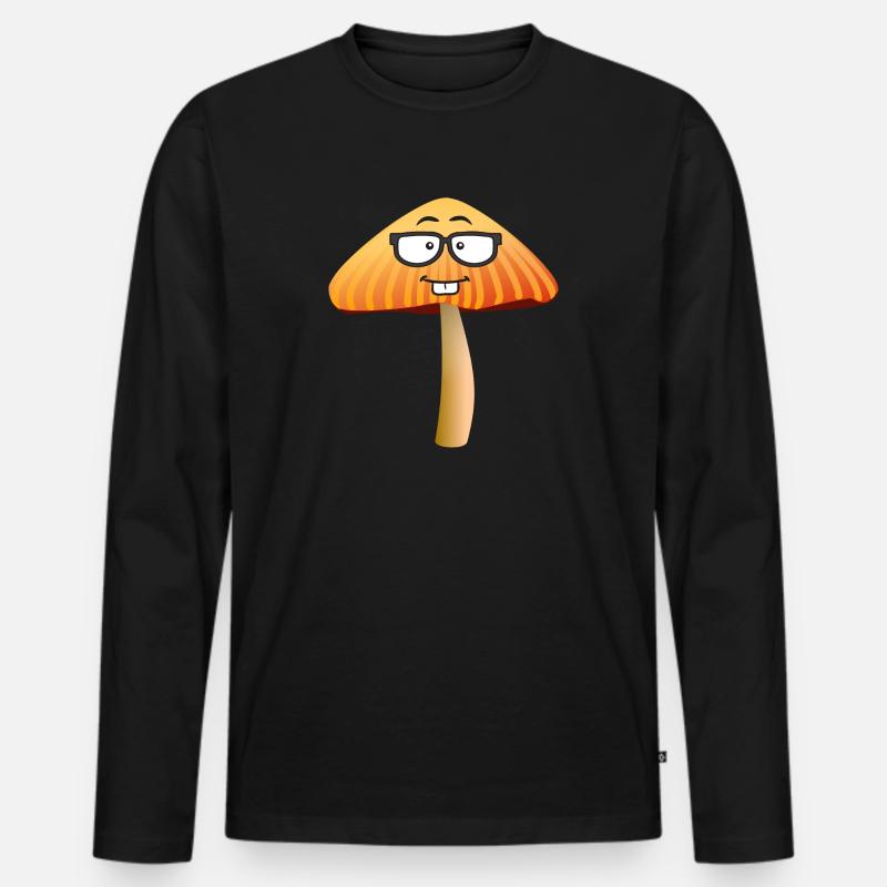 Pilz mit Brille - Männer Premium Bio Langarmshirt - Schwarz